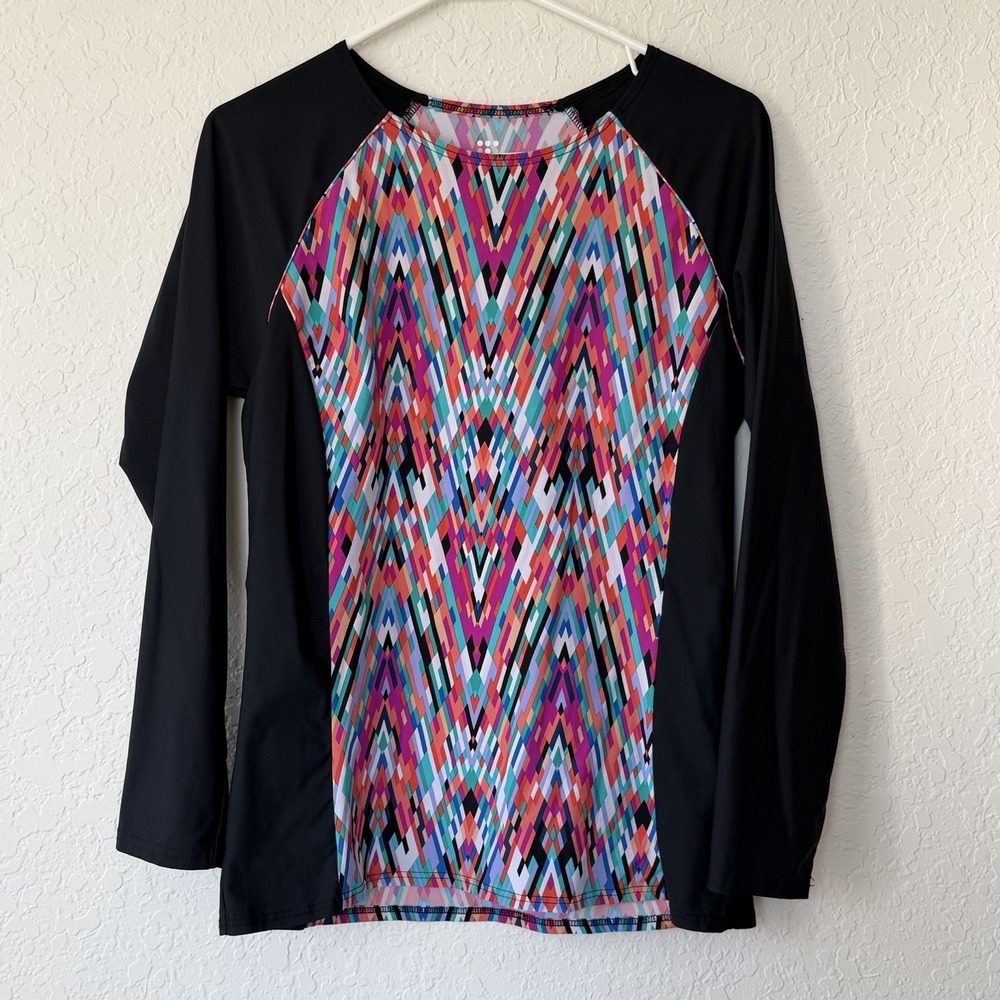 Title Nine Womens Rash Guard XL Swim‎ Top Swim Shirt Beach Vacation Geometric